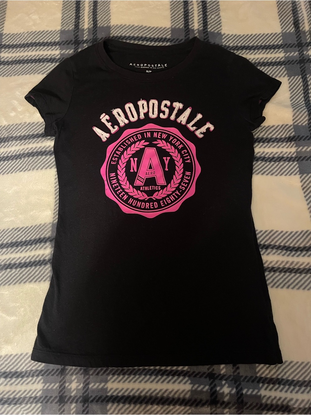 Aeropostale Black Tee with Pink Crest Graphic